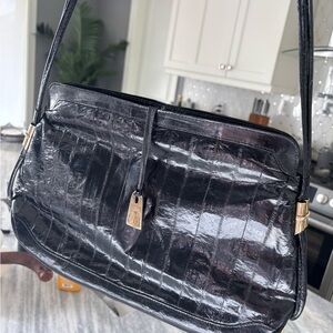 Elegant Black Eel skin  Bag with shoulder strap vintage 1980s